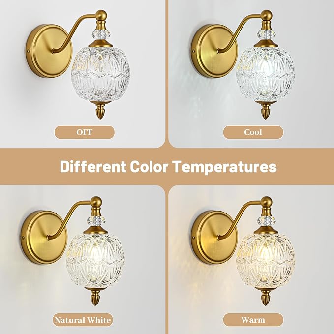 1 Piece Vintage Wall Sconce, 1-Light Mid Century Matte Brass Finish Wall Sconce - Image 6