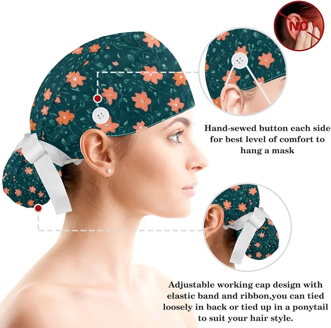 Scrub Caps Women Nursing Hats Floral Flowers - Image 3