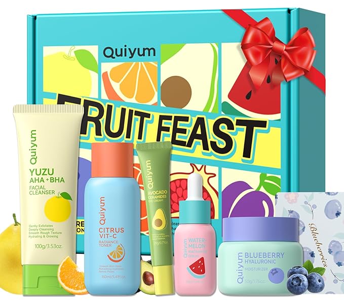 QUIYUM Fruit Skincare for Teens, 5 Daily Routine Beauty Skin Care Sets by Quiyum