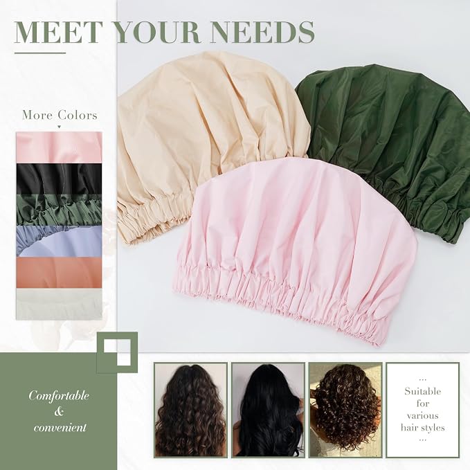 Reusable Shower Cap for Women, Large Waterproof Shower Bonnet - Image 5