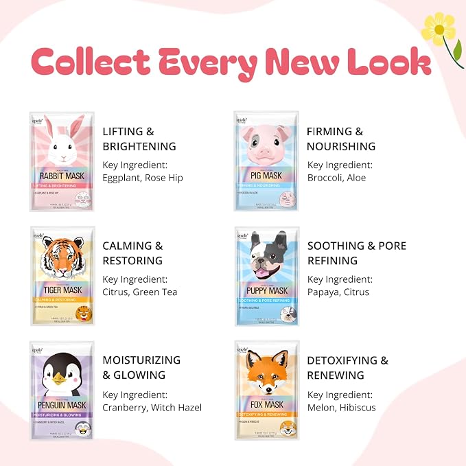 Epielle Character Face Mask Fuzzy Friends 12 Pack, Fun & Effective Korean Skin - Image 3