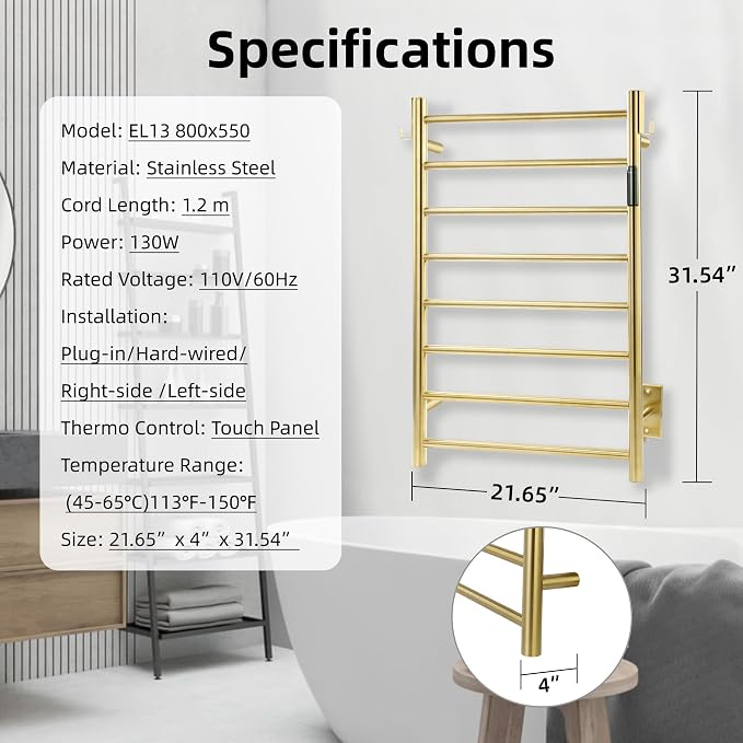 P&Dlusir Towel Warmer, Heated Towel Rack - Image 7