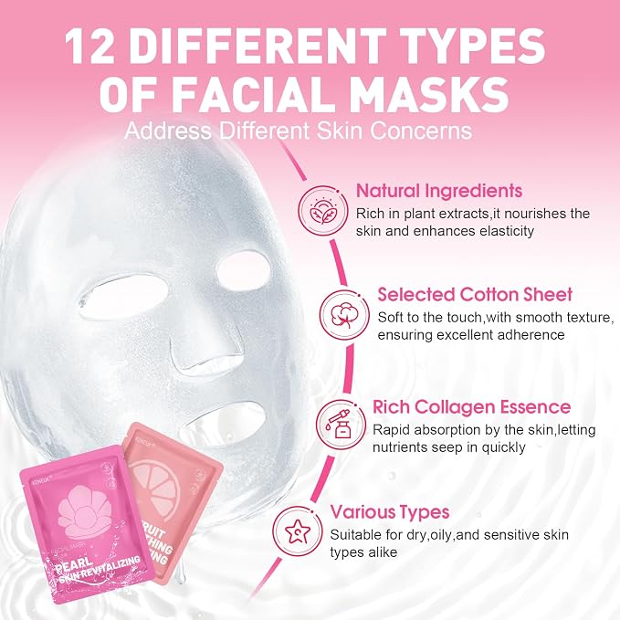 KONEUK 12 Pack Collagen Hydrating Face Masks Skincare, Sheet Face Mask - Image 2