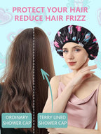 Years calm Terry Lined Shower Cap, Triple Layer Heart Motifs, Waterproof - Image 6