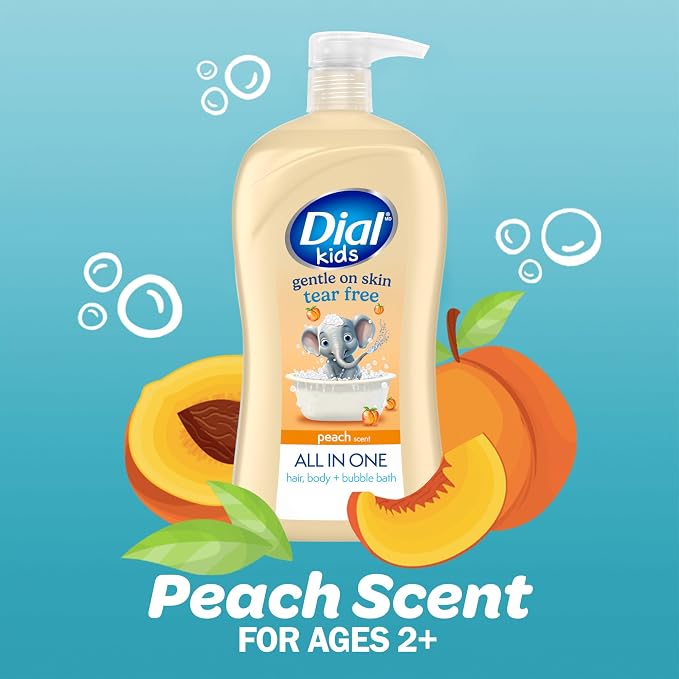 Dial Kids All-in-1 Body + Hair + Bubble Bath, Peach Scent, 32 Fl Oz, - Image 3