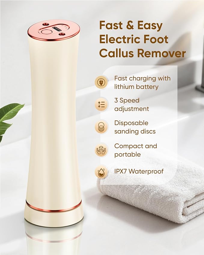Electric Foot Callus Remover, 3-Speed Rechargeable Cordless Electronic Foot File - Image 3
