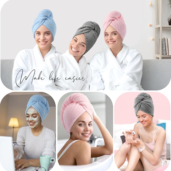 YFONG 3 Pack Large Microfiber Hair Towel Wrap, Thick Hair, Super Absorbent Hair - Image 7