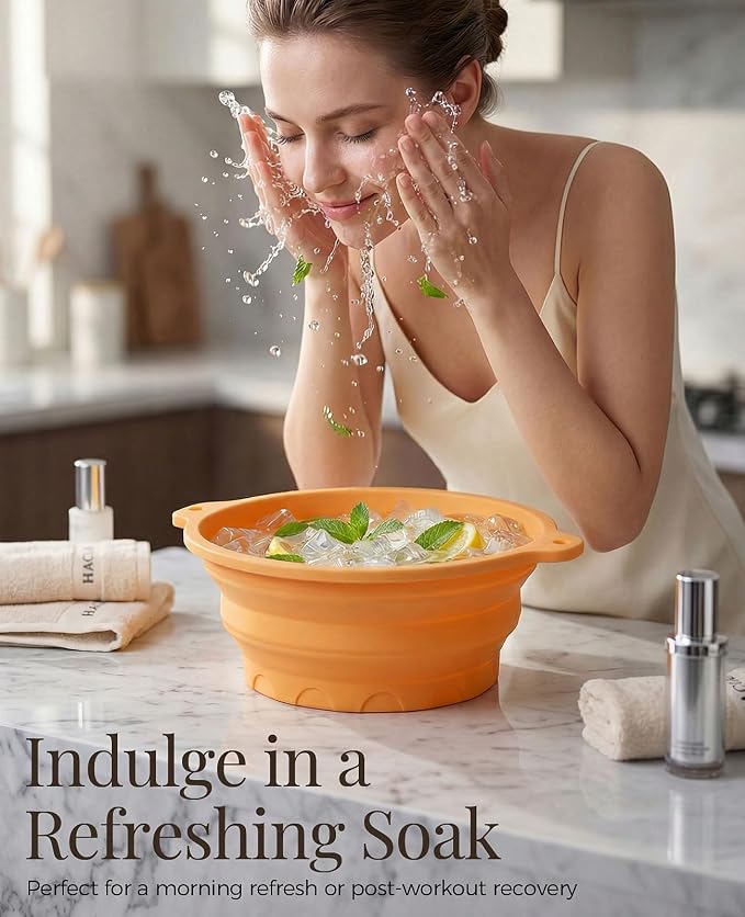 Face Ice Bath Bowl with Built-in Ice Tray, Foldable Silicone Face Bowl - Image 3