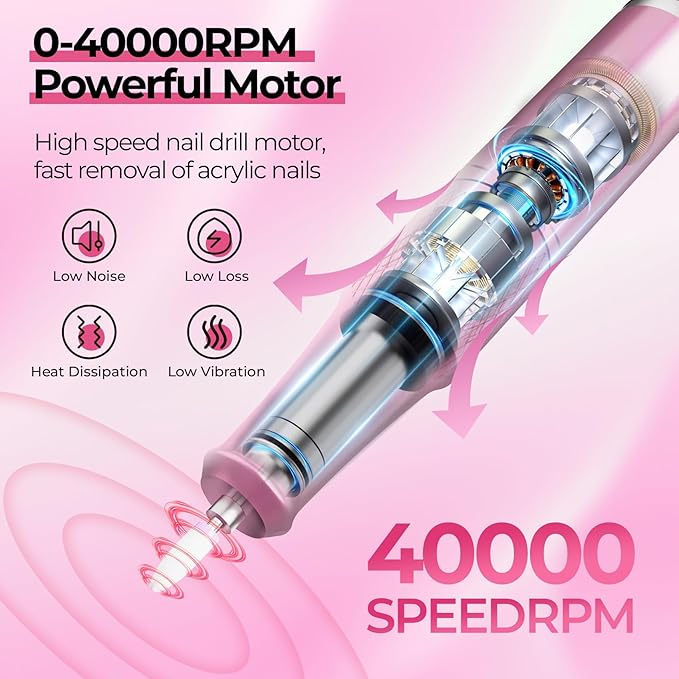JOSGLOI 40000RPM Electric Nail File Drill Professional Kit, Drill Machine - Image 2