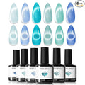 modelones Cat Eye Gel Nail Polish Set, 6 Colors Light Baby Blue Green 9D Cat by MODELONES