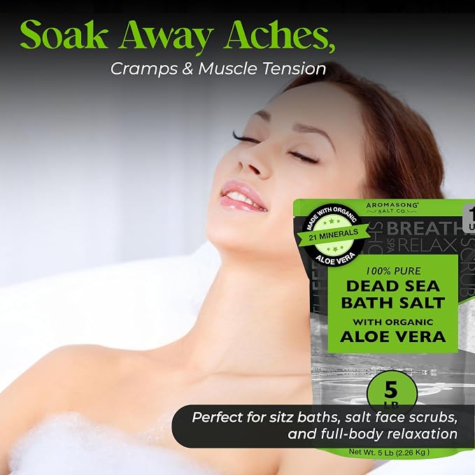 Aromasong Dead Sea Salt with Organic Aloe Vera, Spa Bath Salts, 5 Lbs Fine Bulk - Image 6