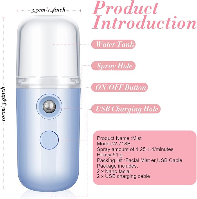 Honoson 2 Pack Nano Facial Mister Spray Bottle Handheld Humidifier Portable - Image 2
