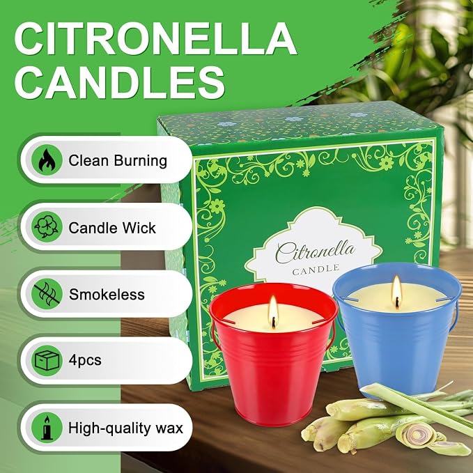 4 Pack 12oz Citronella Scented Candles, Colorful Metal Bucket Candles - Image 2