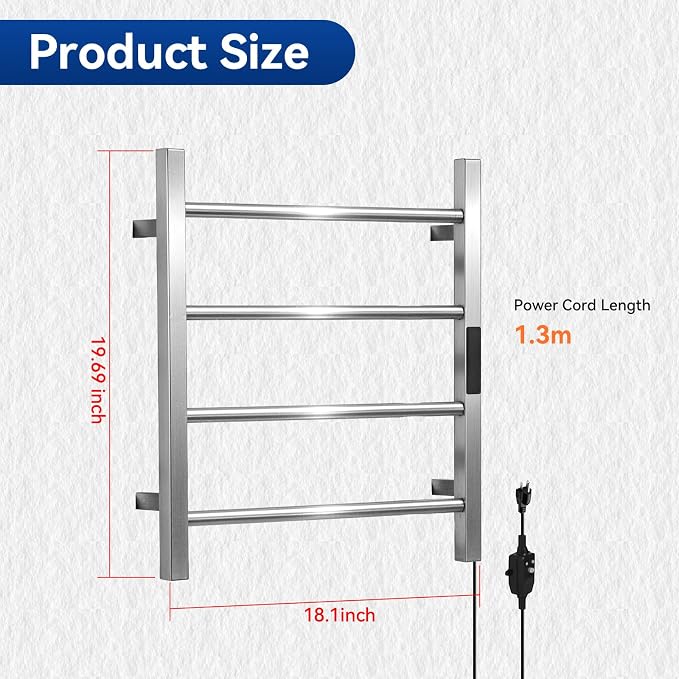 Heated Towel Racks for Bathroom, Hot Towel Warmer 4 Bars - Image 6