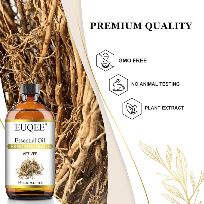 EUQEE Vetiver Essential Oil 4oz/118ML Large Bottle Vetiver Oil Premium - Image 3