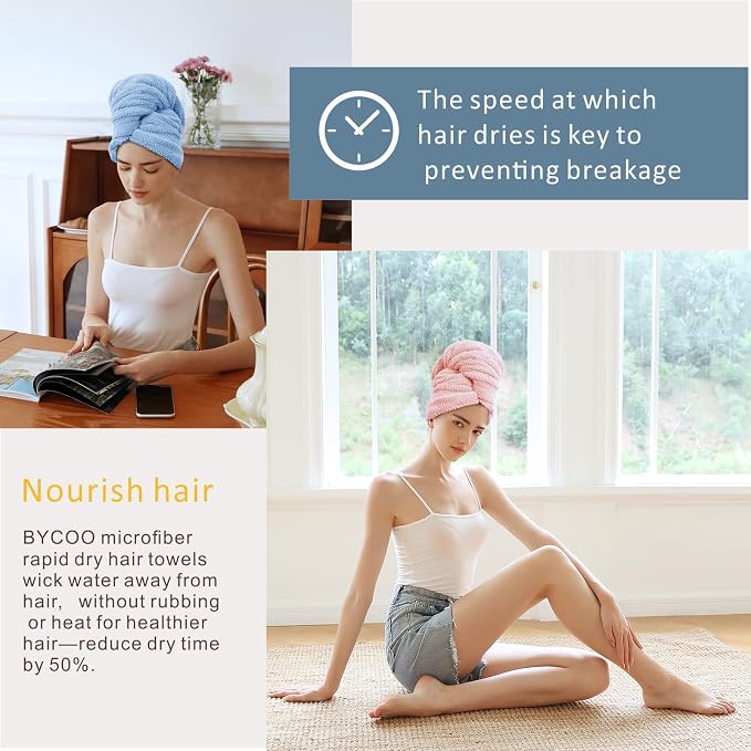2 Pack Large Microfiber Hair Towel Wrap - Image 4