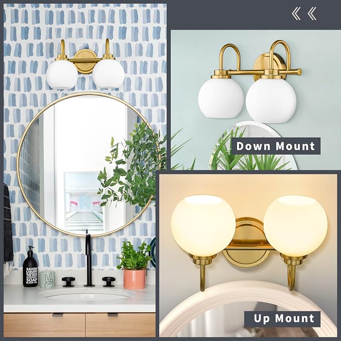 AKEZON Bathroom Light Fixtures 2-Light Brushed Gold Vanity Light, Modern - Image 3