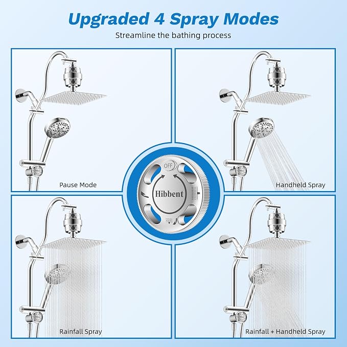 Hibbent Dual Filter All Metal 10"Rainfall Showerhead Combo, High Pressure - Image 2