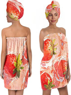 Women’s Strawberry Print Bath Towel and Hair Wrap Set, Soft Absorbent by QIULIBMH