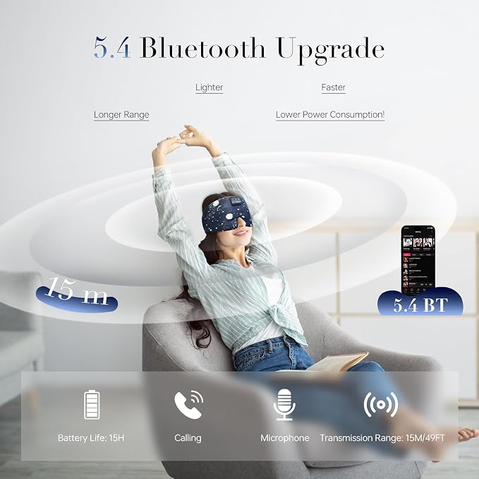LC-dolida Sleep Mask with Bluetooth Headphones, Extra Large Silk Eye Mask - Image 3