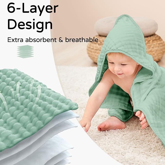 Yoofoss Hooded Baby Towels for Newborn 2 Pack 100% Muslin Organic Cotton Baby - Image 3