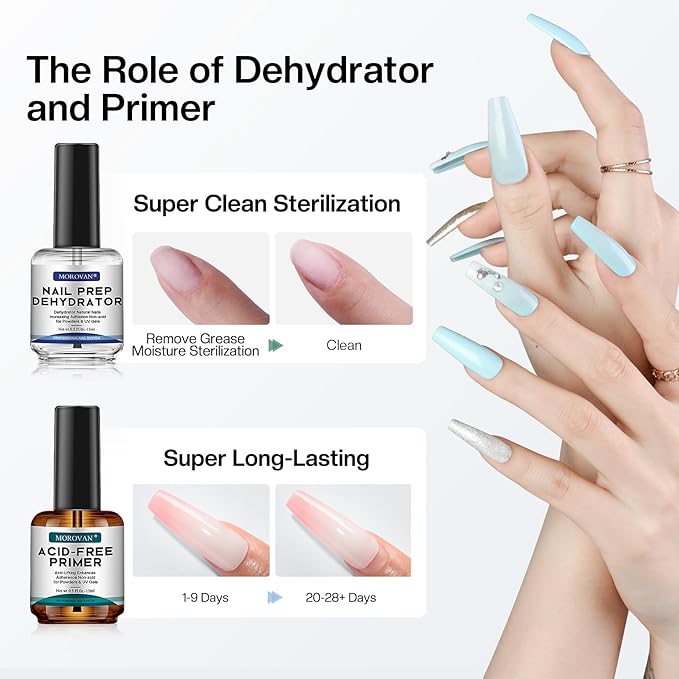 Morovan Professional Natural Nail Prep Dehydrate and Acid-Free Primer, - Image 2