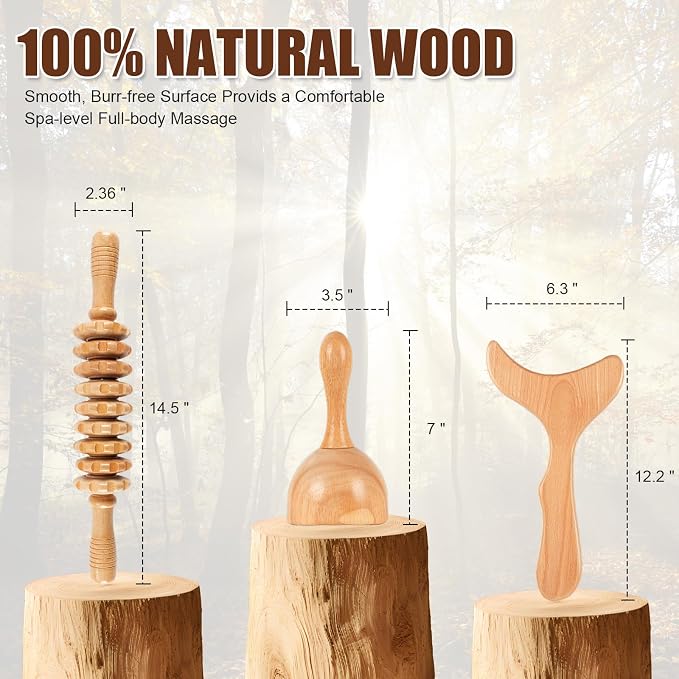 KintKita Wood Therapy Massage Tools 3 in 1, Wooden Lymphatic Drainage Massager - Image 6