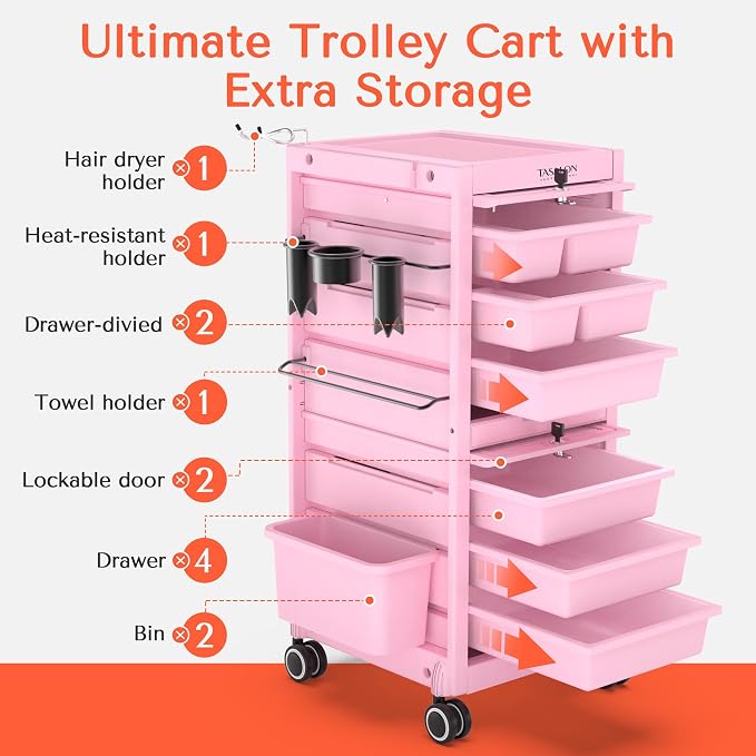 TASALON Pink Lockable Salon Cart - Image 2