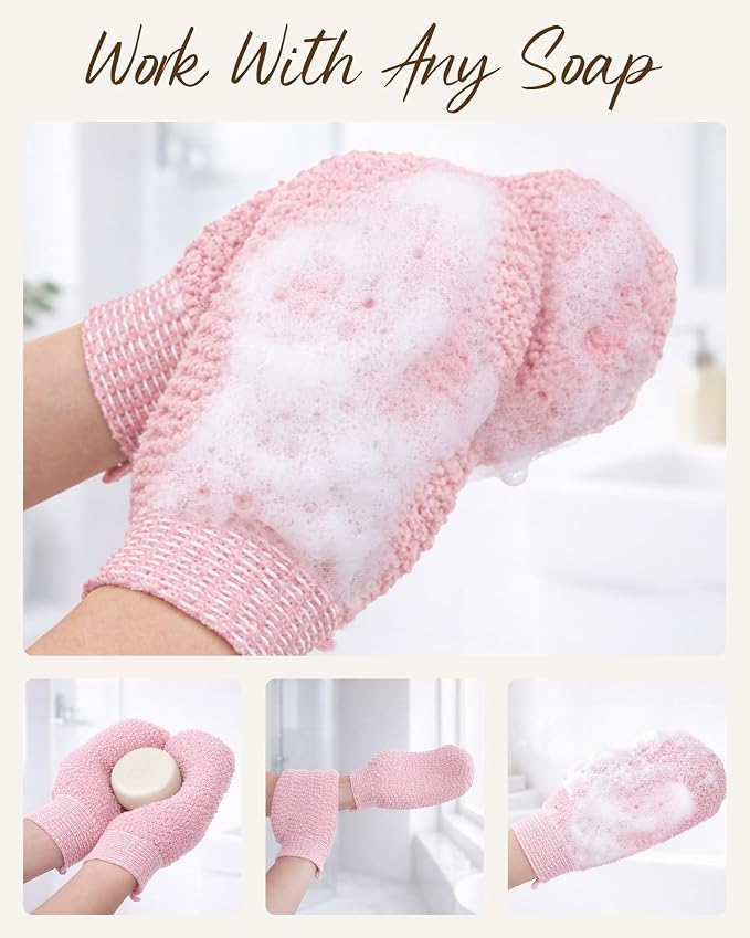 Exfoliating Gloves 2 Pack, Wave Texture Exfoliating Mitt - Image 6