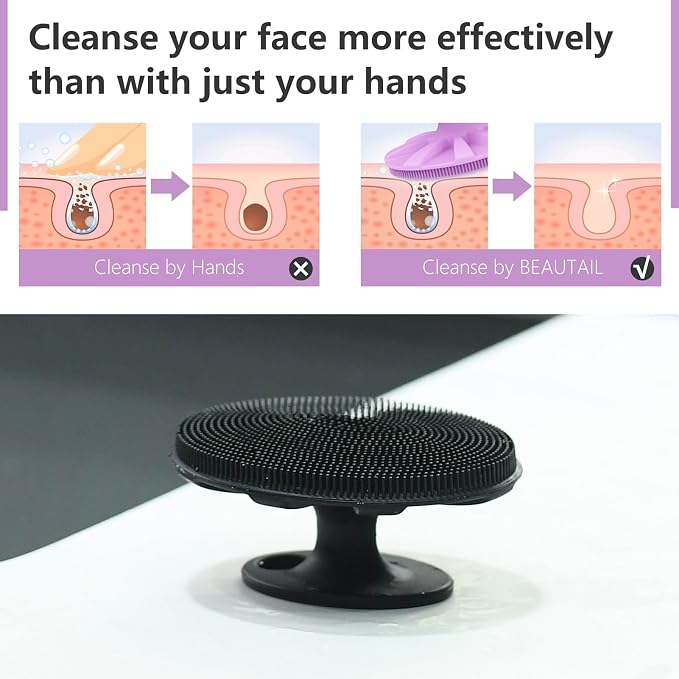 BEAUTAIL Silicone Face Scrubber 2 Pack, Manual Facial Cleansing Brush, Gentle - Image 5