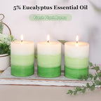 Pillar Candles 3x4 Inch Eucalyptus Scented Hand-Poured Layered Green Gradient - Image 2