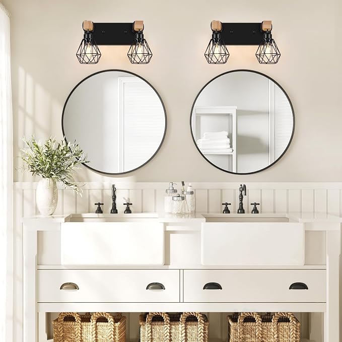 FadimiKoo 2-Light Rustic Style Wood Bathroom Wall Sconce, Farmhouse Vanity - Image 3