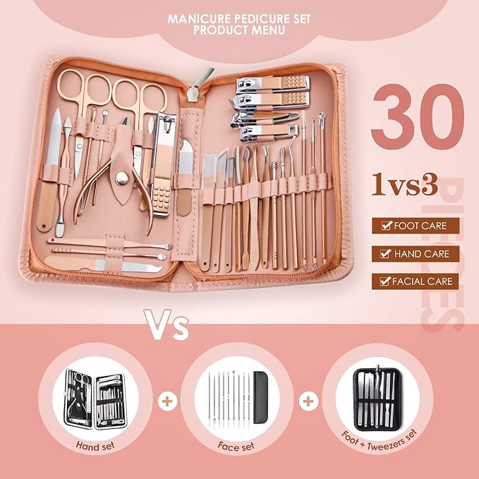 WOAMA Manicure Set Pedicure Kit - 30 in 1 Nail Kit Professional Stainless Steel - Image 2