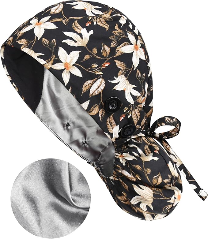 Satin Lined Scrub Caps with Buttons & Sweathand, Surgical Caps - Image 3