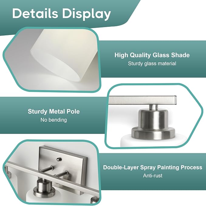 Ascher Bathroom Light Fixtures, 3-Light Vanity Light Over Mirror, Brushed - Image 5