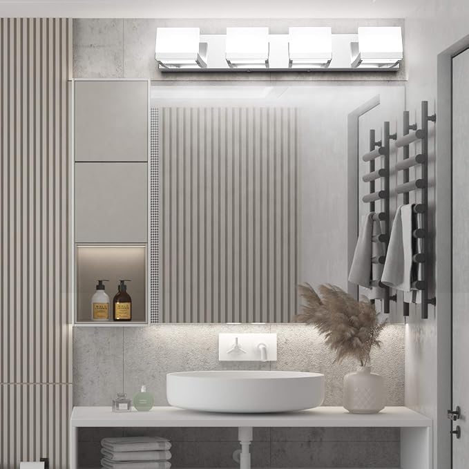 Tipace 4 Lights LED Modern Vanity Light Chrome Bathroom Lighting Fixture Up and - Image 2
