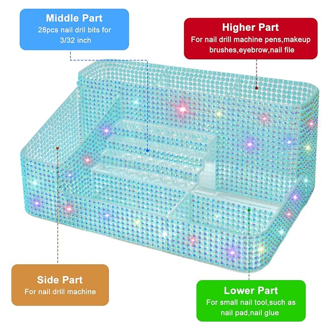 ANRUI Nail Drill Bit Holder, 28 Holes Plastic Nail Drill Machine & Bits Storage - Image 2
