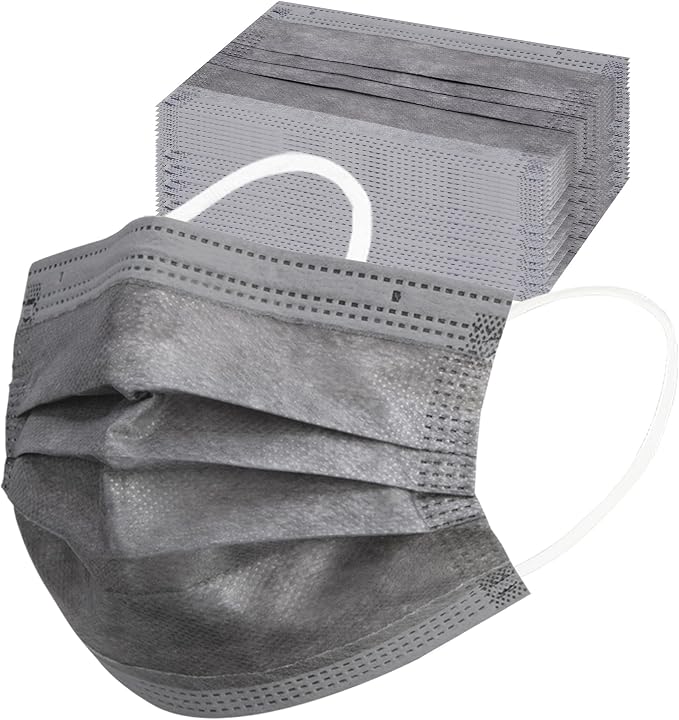 akgk 100PCS Grey Disposable Face Masks, 3-Ply Breathable Grey Face Mask - Image 5