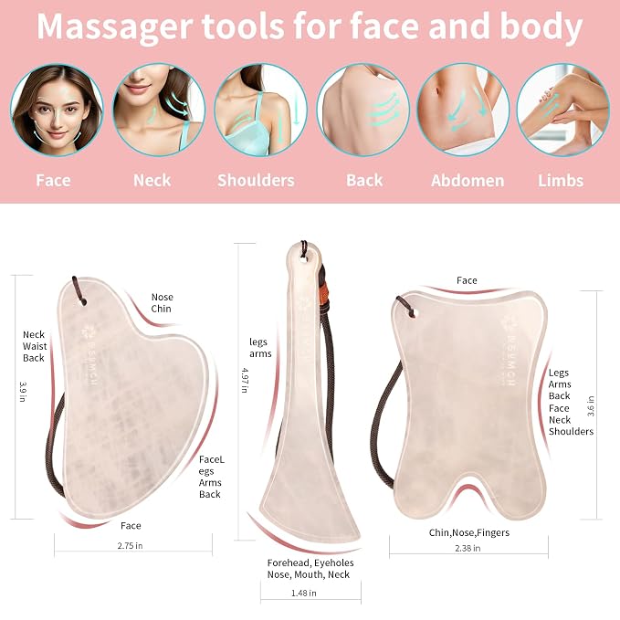 Skin Care Set, 1 Pack 3 in 1 Jade Gua Sha Massager, Guasha Tool - Image 3