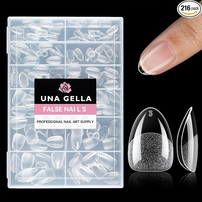 UNA GELLA Extra Short Almond Nail Tips Full Cover 216PCS Gel Nail Tips Short by UNAGELLA