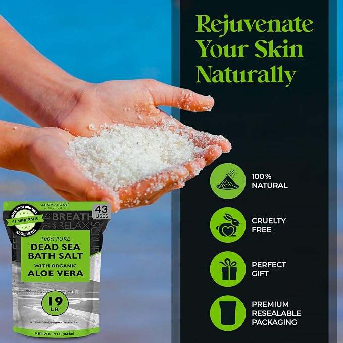 Aromasong Dead Sea Salt with Organic Aloe Vera, Spa Bath Salts, 19 Lbs Fine - Image 5