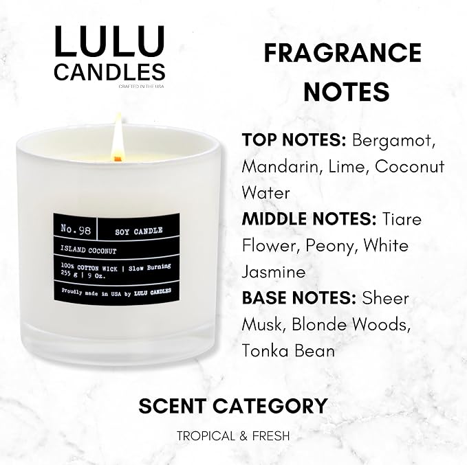 Lulu Candles | Island Coconut | Luxury Scented Soy Jar Candle | Hand Poured in - Image 3
