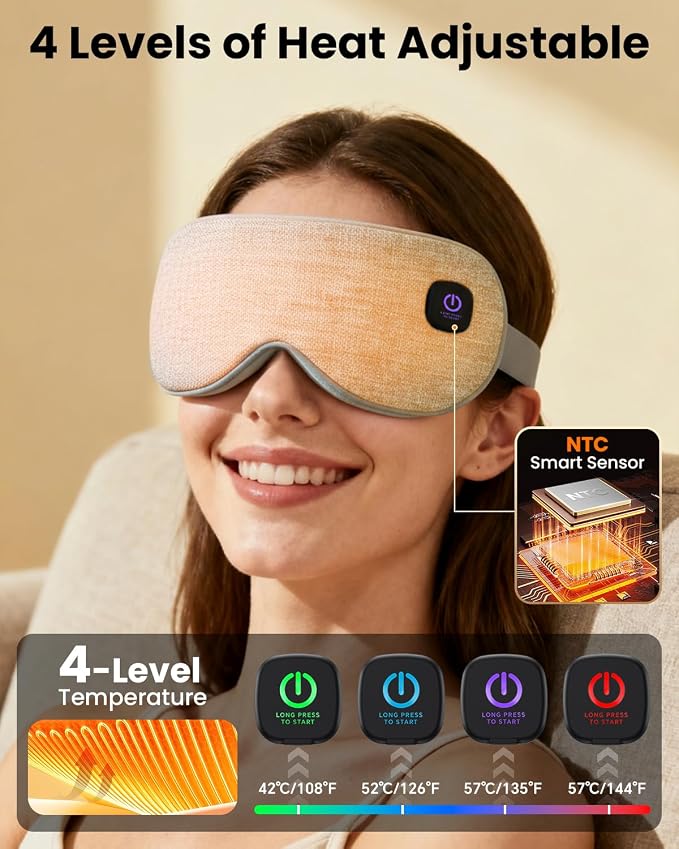 Cordless Heated Eye Mask with 1500mAh Large Battery, 4 Heat Levels & 100% - Image 2