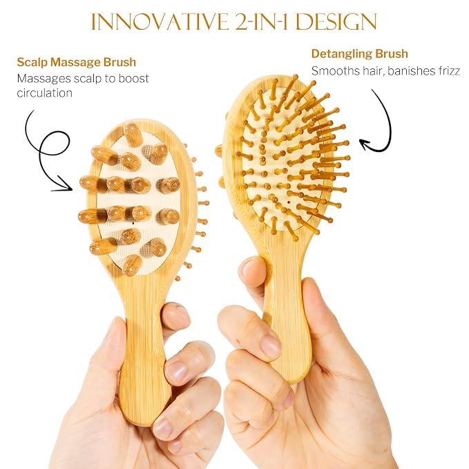 STYLEMATE 2-in-1 Mini Bamboo Hair Brush - Image 2