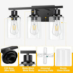 3-Light Vanity Light, Matte Black Bathroom Lighting Fixtures Over Mirror - Image 7