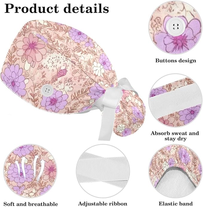 Scrub Caps Women Nursing Hats Floral Flowers - Image 4