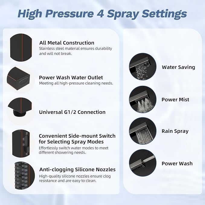 Hibbent 13'' cUPC Certified Shower Head Combo, High Pressure 5-spray Rainfall - Image 3