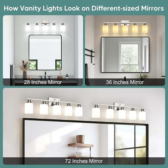 Ascher Bathroom Light Fixtures, 5-Light Vanity Light Over Mirror, Brushed - Image 6