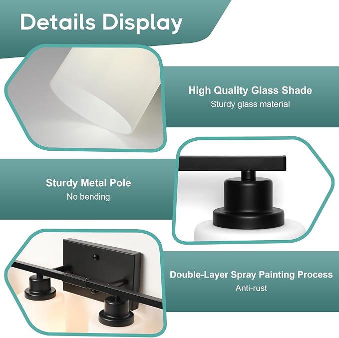 Ascher Bathroom Light Fixtures, 4-Light Vanity Light Over Mirror, Matte Black - Image 5