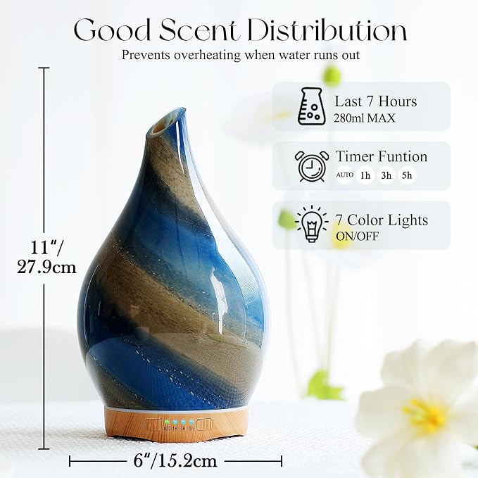Porseme 280ml Essential Oil Diffuser Glass Color Changing Aroma Air Diffusers - Image 3